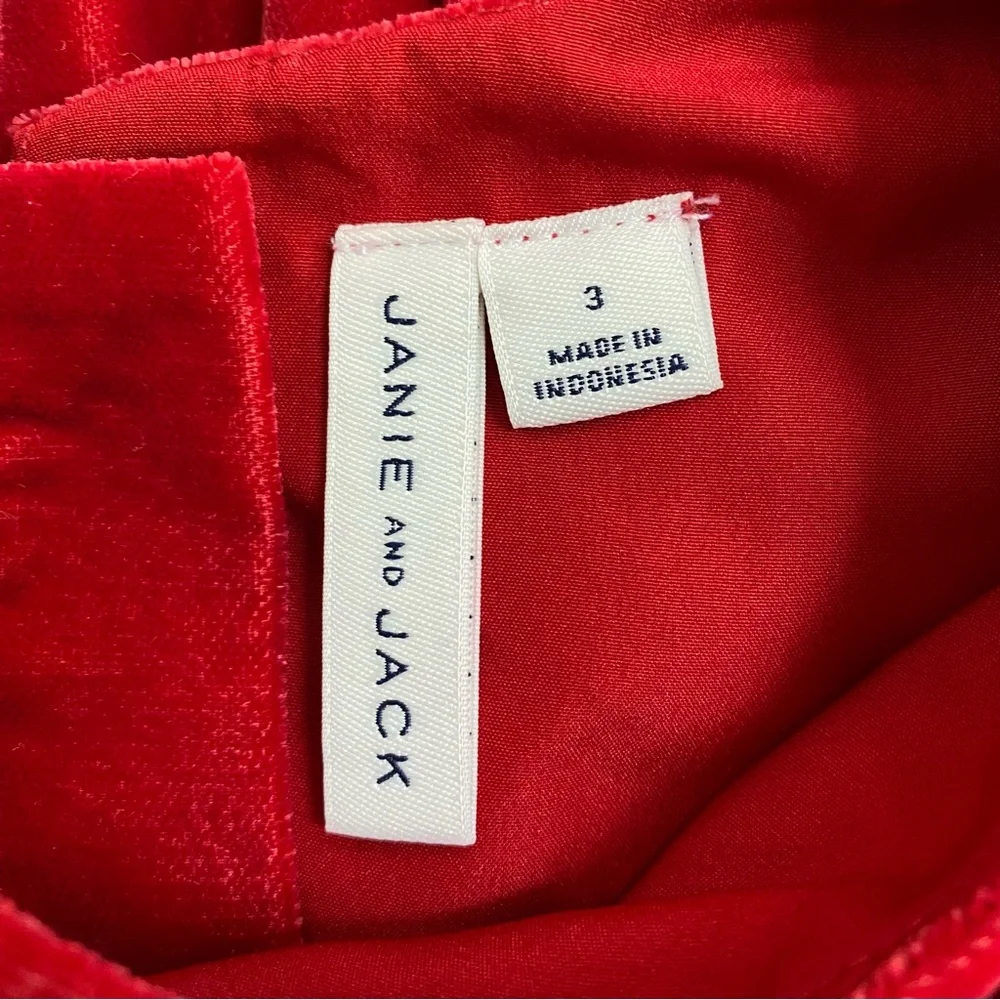 Janie And Jack Red Velvet Holiday Dress With Scallop Collar Top Size 3
